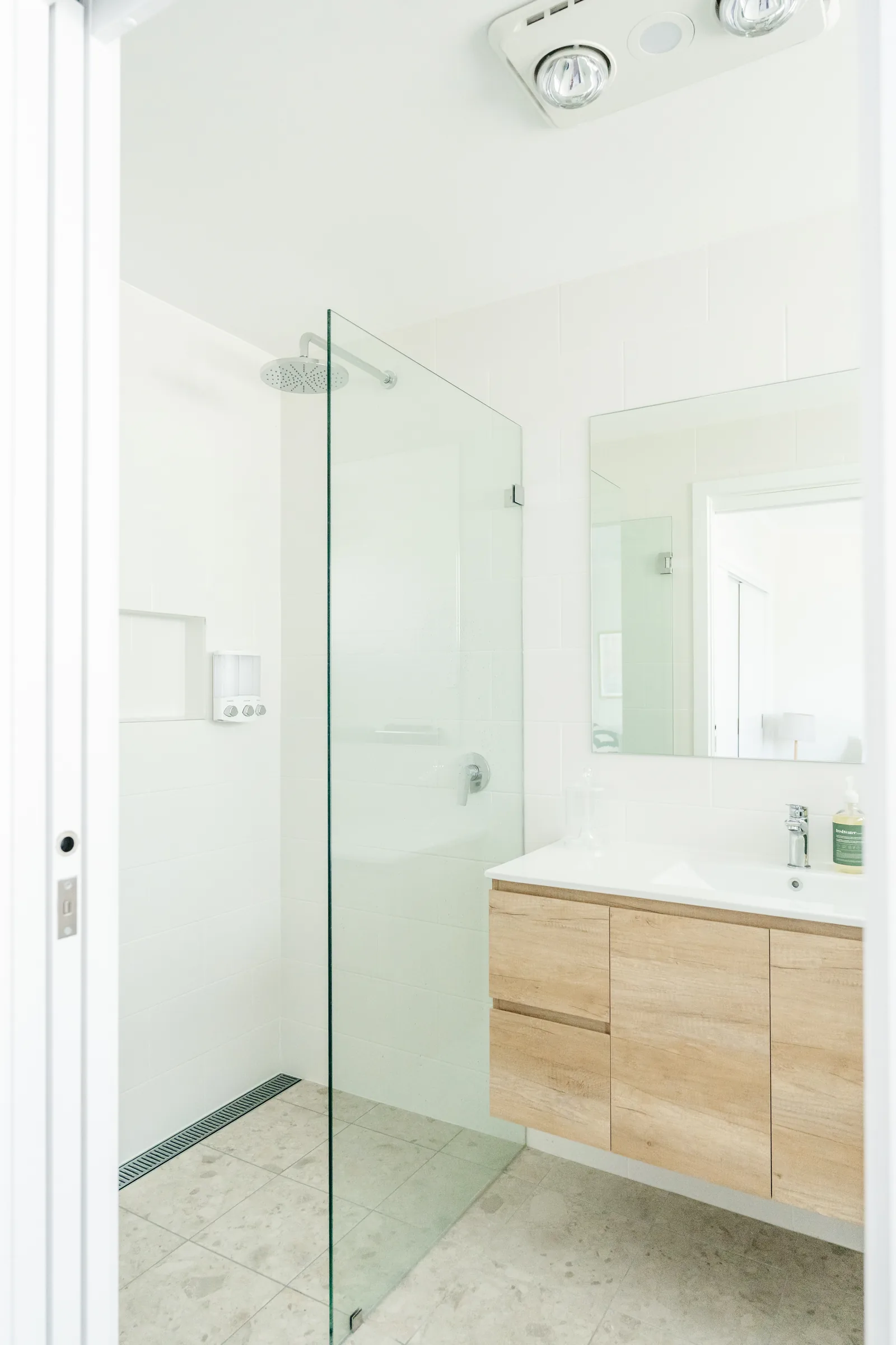 Shower room with timber vanity